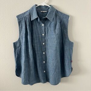 Levi’s Gracen Chambray Button Front Blouse Womens M Sleeveless Denim Boxy Cotton